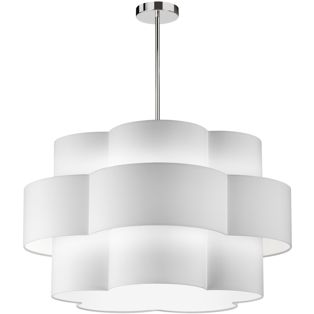4 Light Incandescent Chandelier, Polished Chrome with White Shade