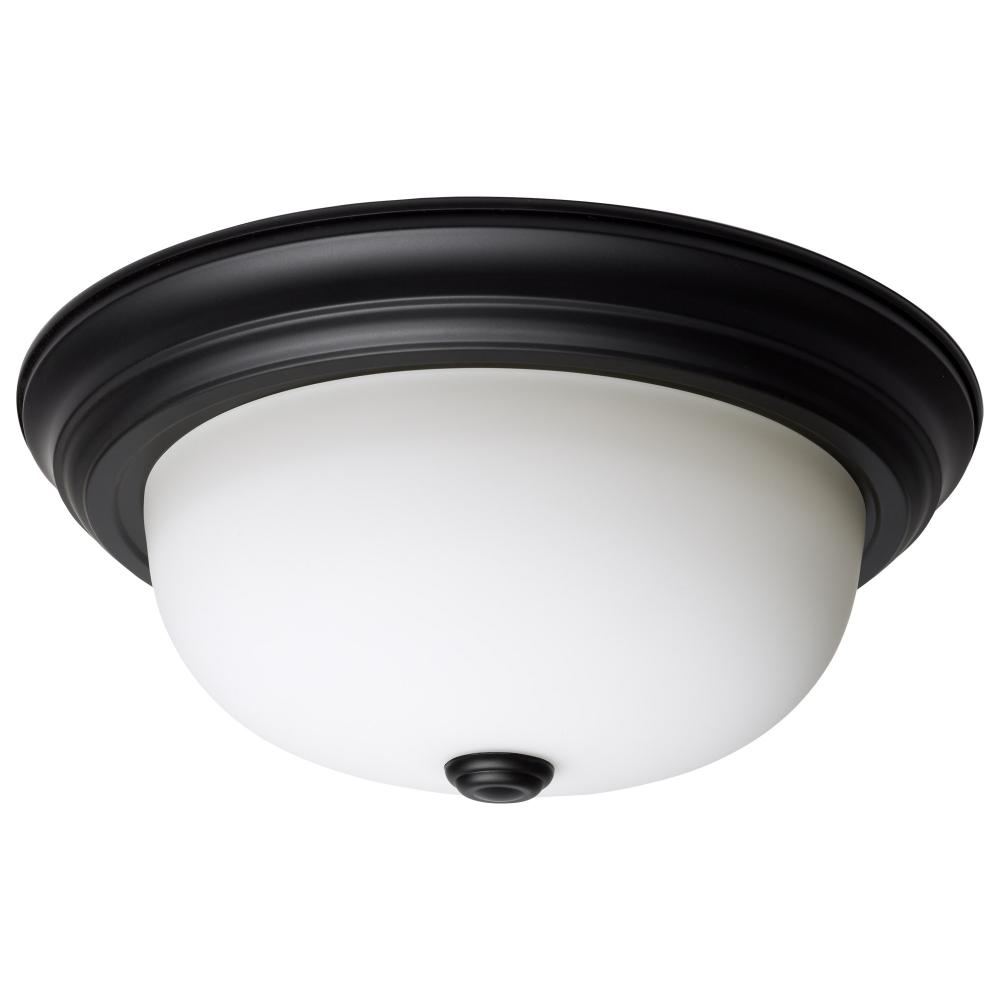 2 Light; 13 Inch; Flush Mount; Matte Black Finish; Opal Glass