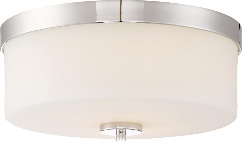 Denver - 2 Light Flush Mount with Satin White Glass - Polished Nickel Finish