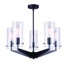 Canarm ICH759A05BK - JONI, MBK Color, 5 Lt Rod Chandelier, Clear Glass, 100W Type A, 24" W x 17.5 - 53.5" H