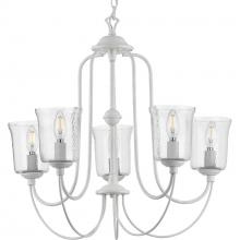 Progress P400194-151 - Bowman Collection Five-Light Cottage White Clear Chiseled Glass Coastal Chandelier Light