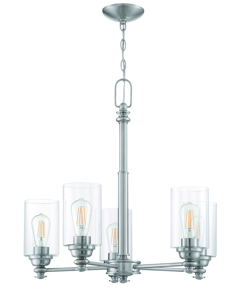 Dardyn 5 Light Chandelier in Brushed Polished Nickel (Clear Glass)